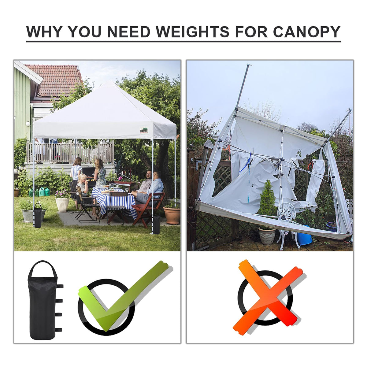 Eurmax no-sand-needed design offers flexible weight options on site.