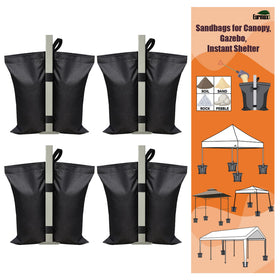 Eurmax universal canopy weights four-pack stabilizing a shelter outdoors.