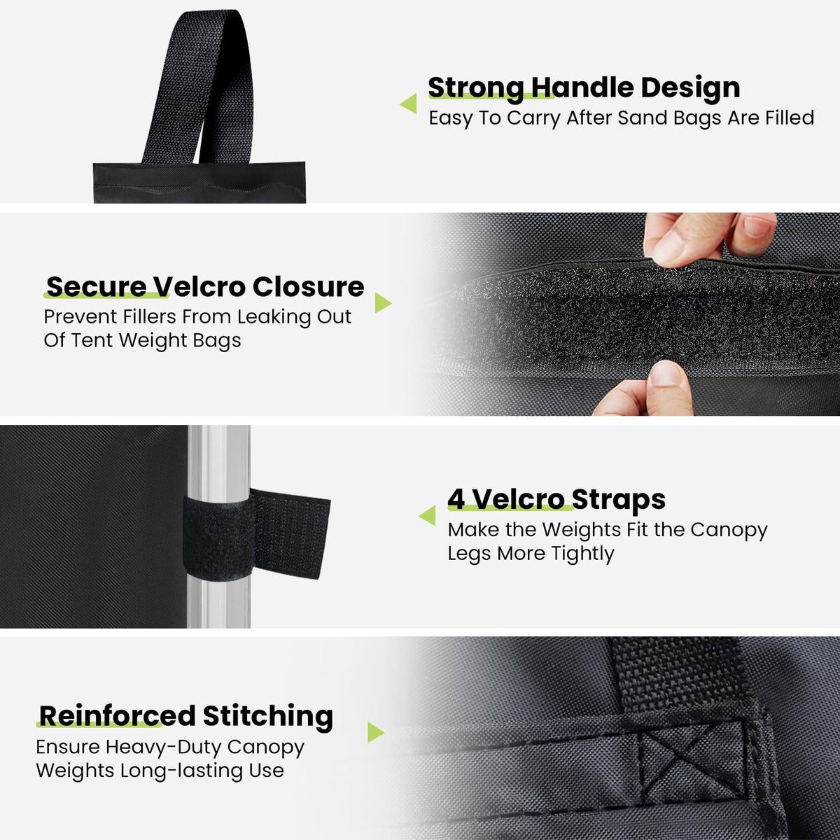 Eurmax weight bags for shelter legs attach with wrap-around straps for easy use.