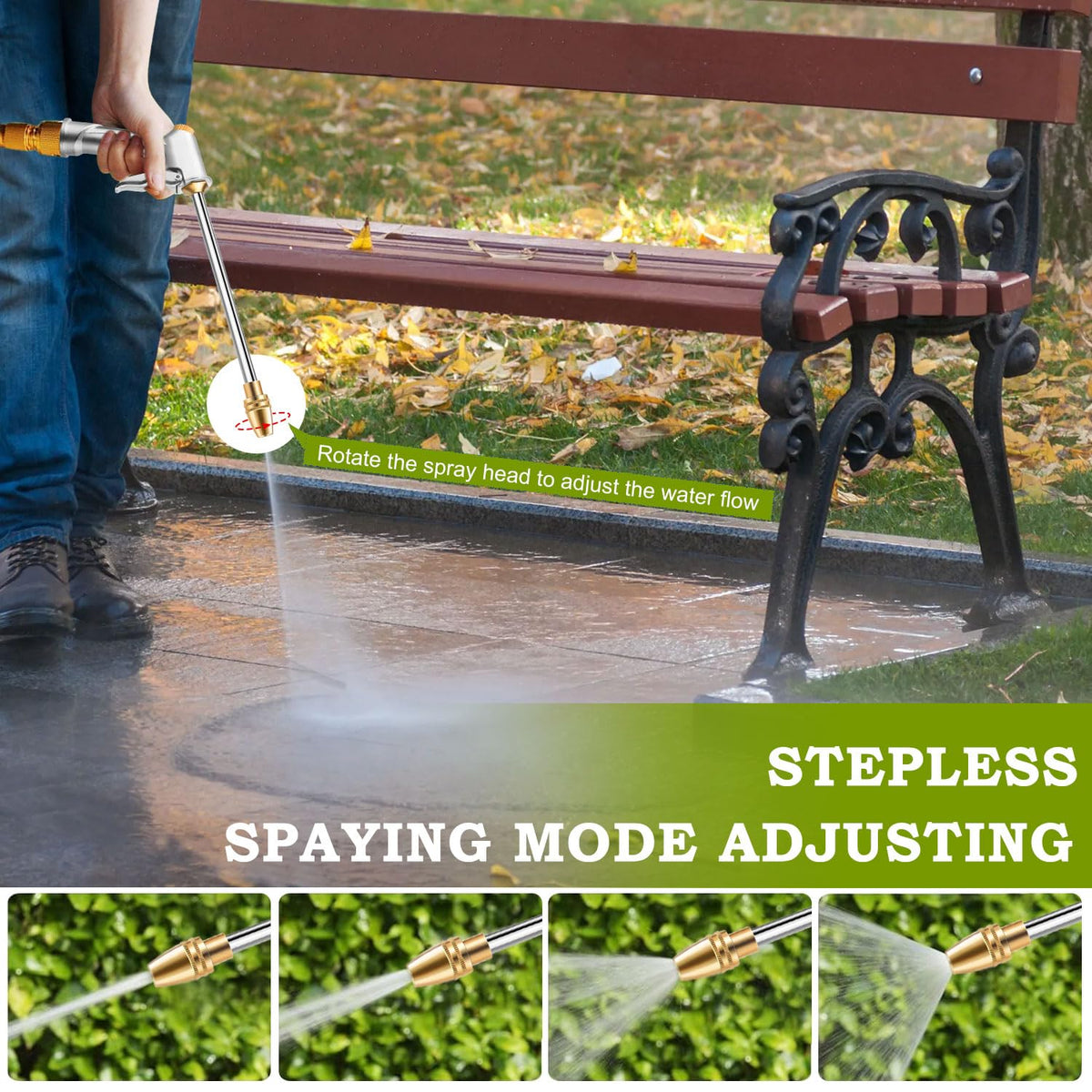 Euthymiaze adjustable spray patterns for versatile watering and cleaning tasks.
