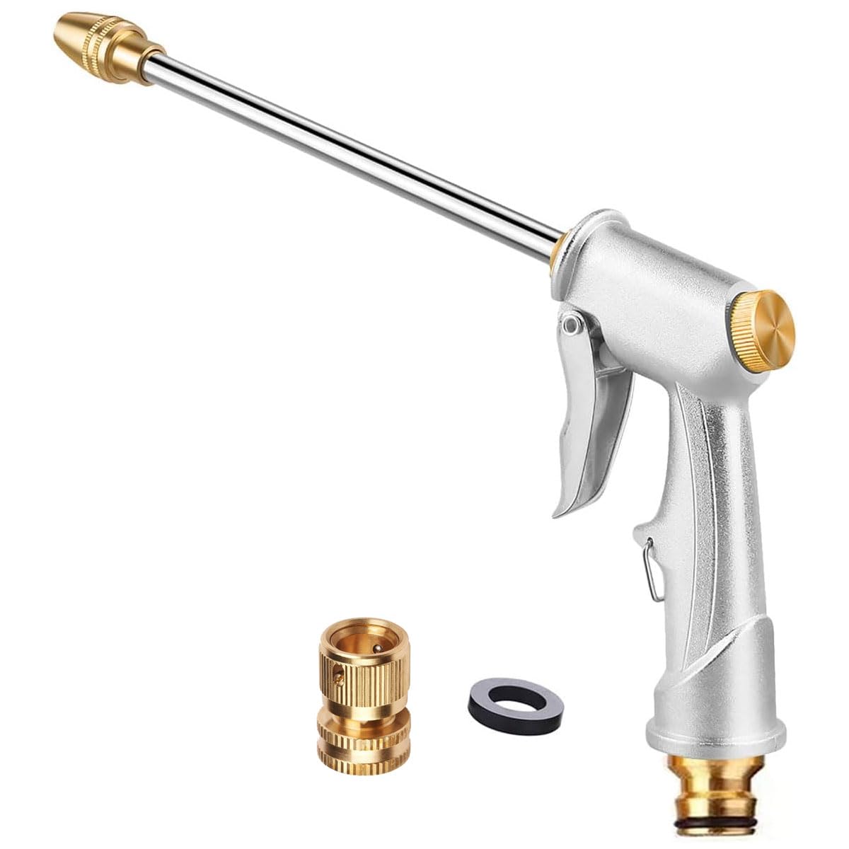 Euthymiaze garden hose nozzle high-pressure brass head for powerful cleaning and efficient watering.