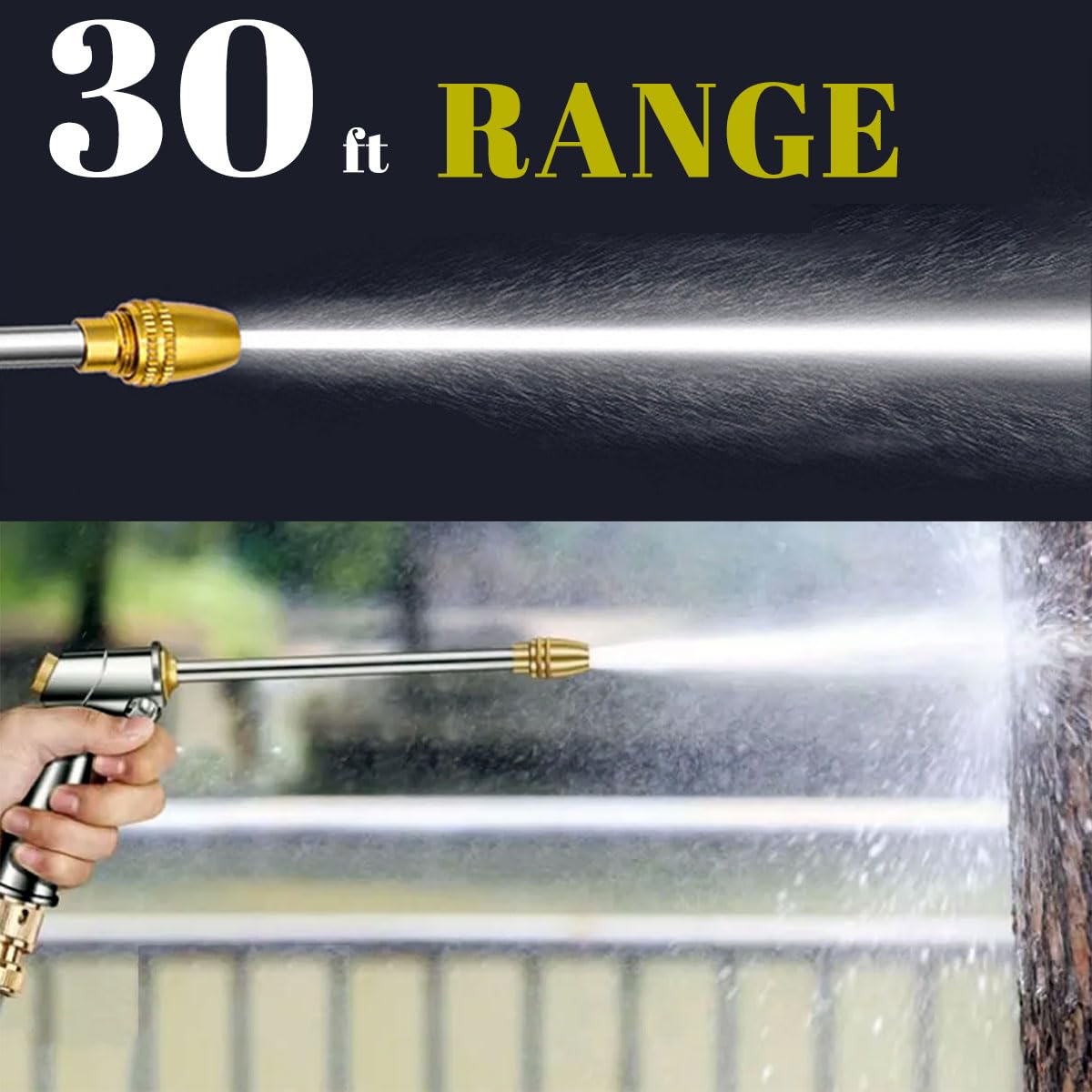 Euthymiaze garden nozzle in action during car wash and patio cleaning.