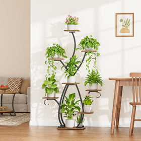 EVAWOO indoor plant display rack enhances living room or entryway.