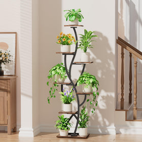 EVAWOO iron frame and wood shelves offer sturdy support for lush foliage.