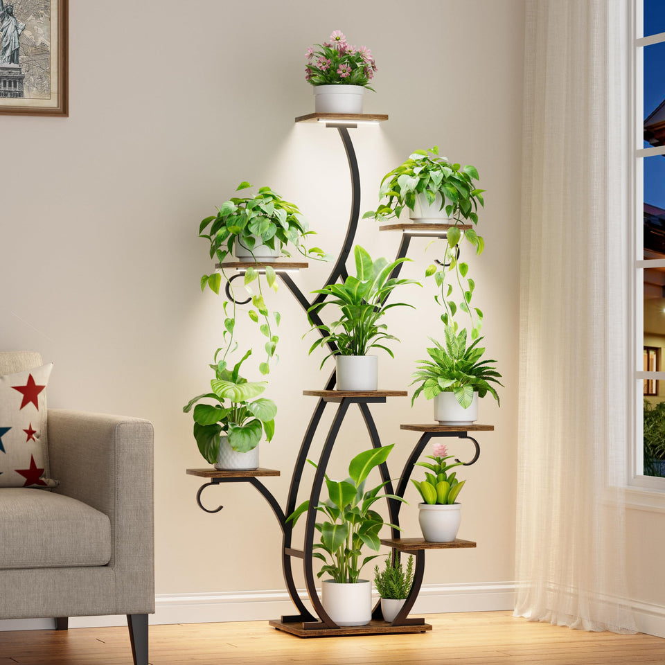 EVAWOO plant stand with grow lights supports indoor plant growth and organization.
