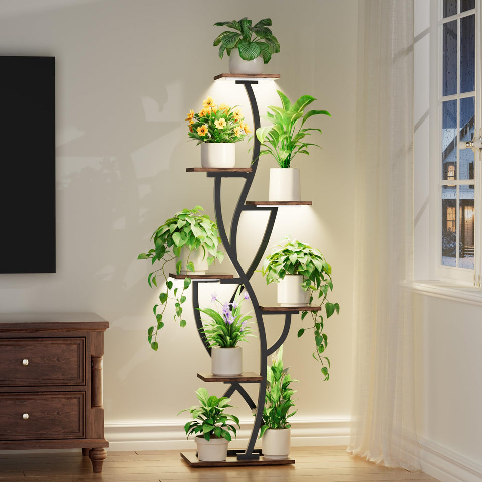 EVAWOO plant stand with grow lights highlights a 58-inch corner display for thriving indoor greens.