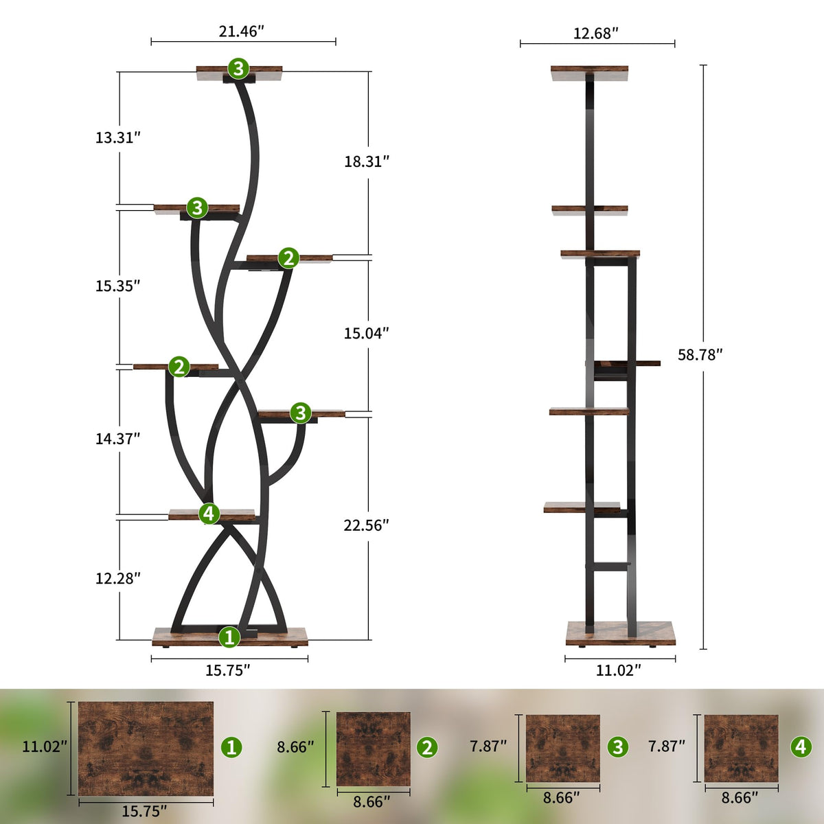 EVAWOO 58-inch stand is suitable for patios and interiors with plants.