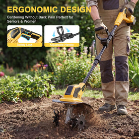 EVEAGE tiller showing 9.7-inch width for wider pass coverage