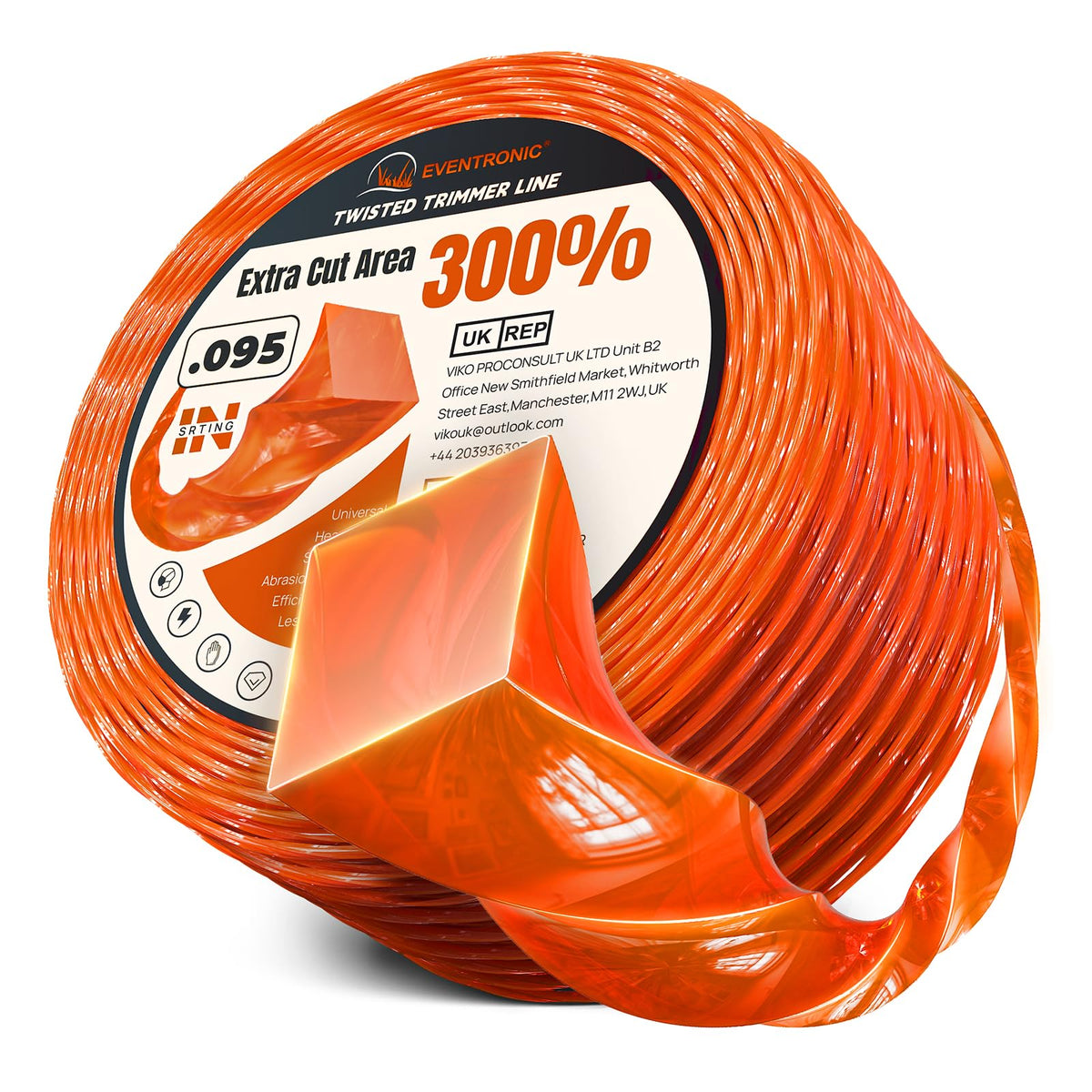 Eventronic 0.095-inch weed eater string close-up highlighting durability