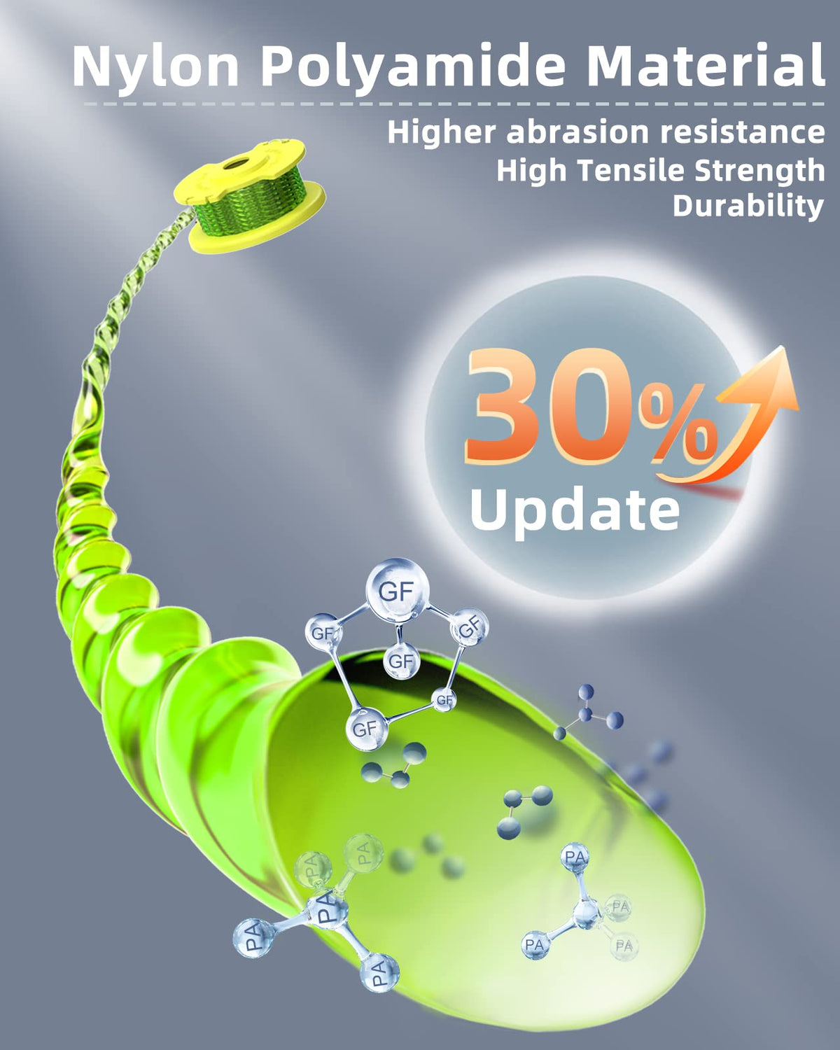 Eventronic copolymer nylon trimmer line offers durability and flexibility.