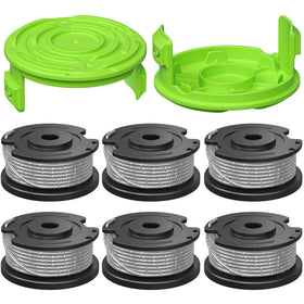 Eventronic Greenworks spool close-up showing 0.065-inch single-line design for efficient trimming.