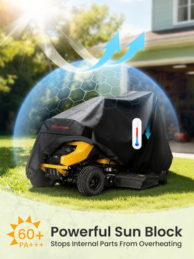 All-season protection against sun, snow, rain, and hail for the mower