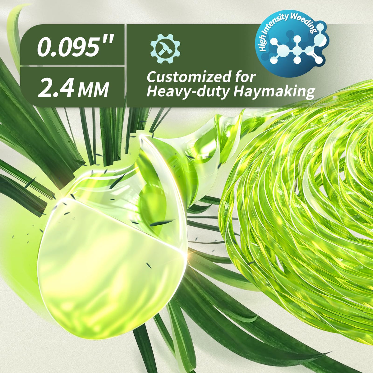 Eventronic heavy-duty weed eater string with a sharp twist cutting edge for tough growth