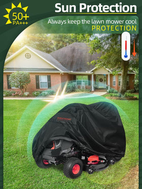 Eventronic riding lawn mower cover ships with a storage bag for easy stowaway.