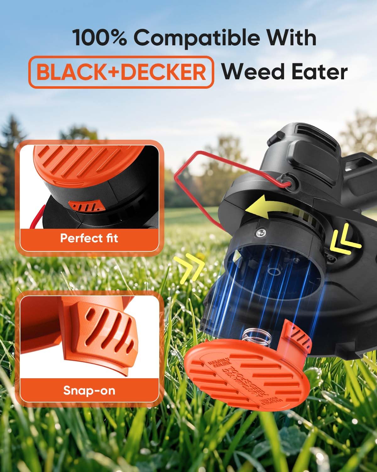 Eventronic RC-100-P cap installed on a Black and Decker weed wacker in use