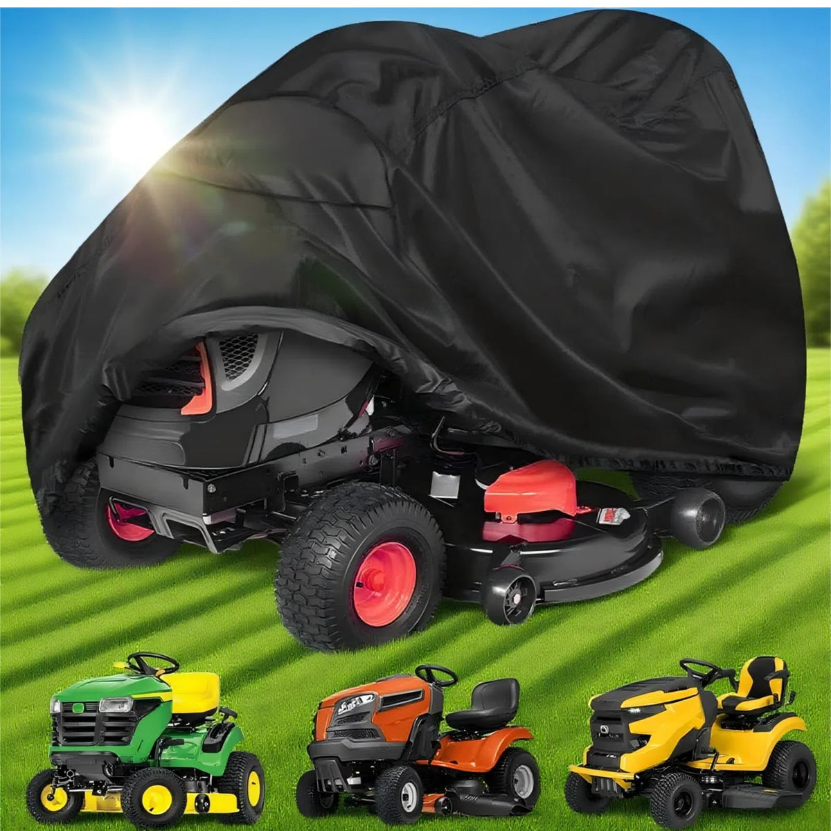 Eventronic riding lawn mower cover provides full-coverage fit for riding mowers.