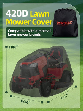 Eventronic riding lawn mower cover showcases heavy-duty polyurethane coating for harsh weather.