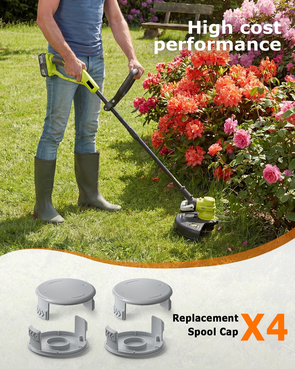 Eventronic ryobi-cap fits snugly preventing debris entry for smoother trimming.