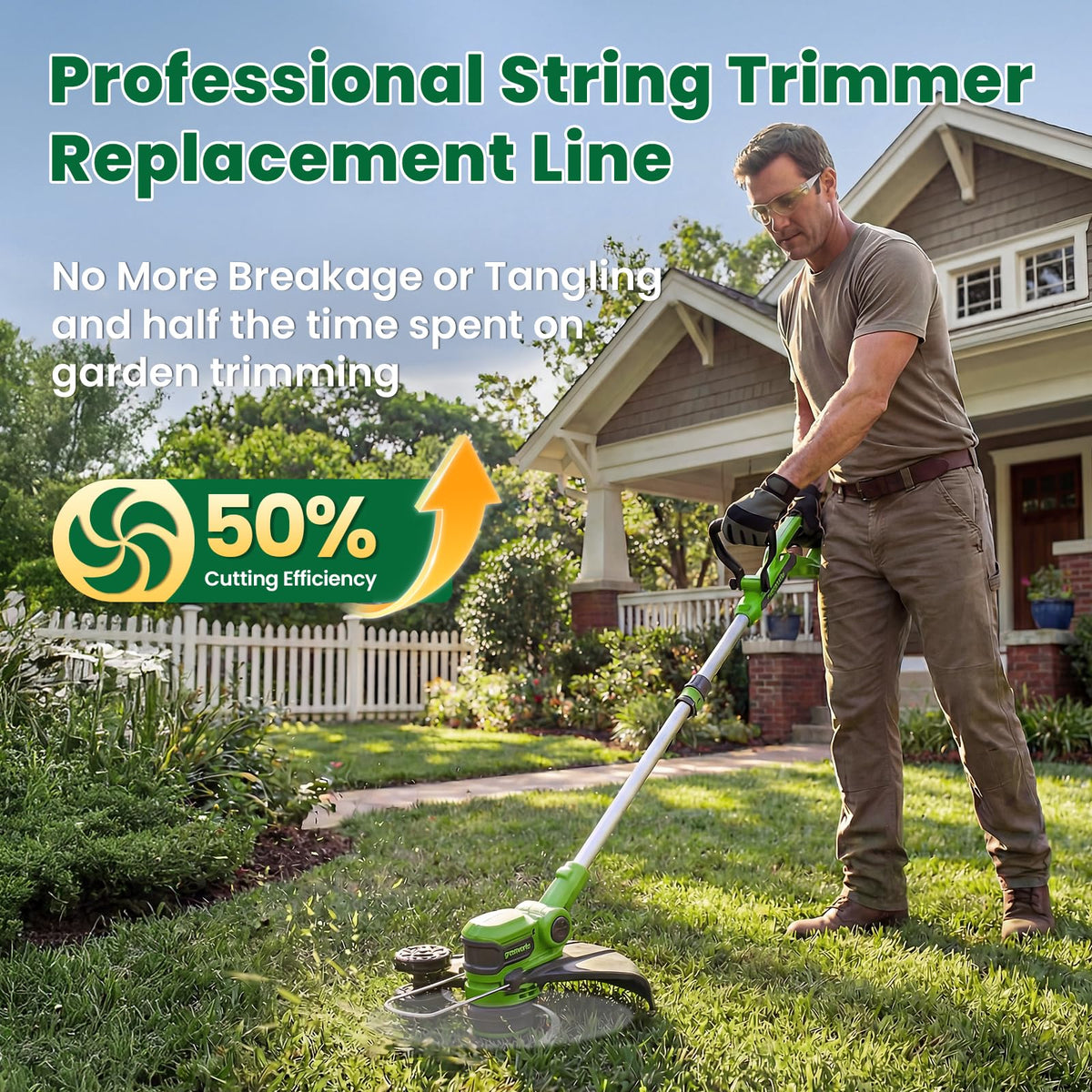 Eventronic spool installed on a Greenworks trimmer in use.