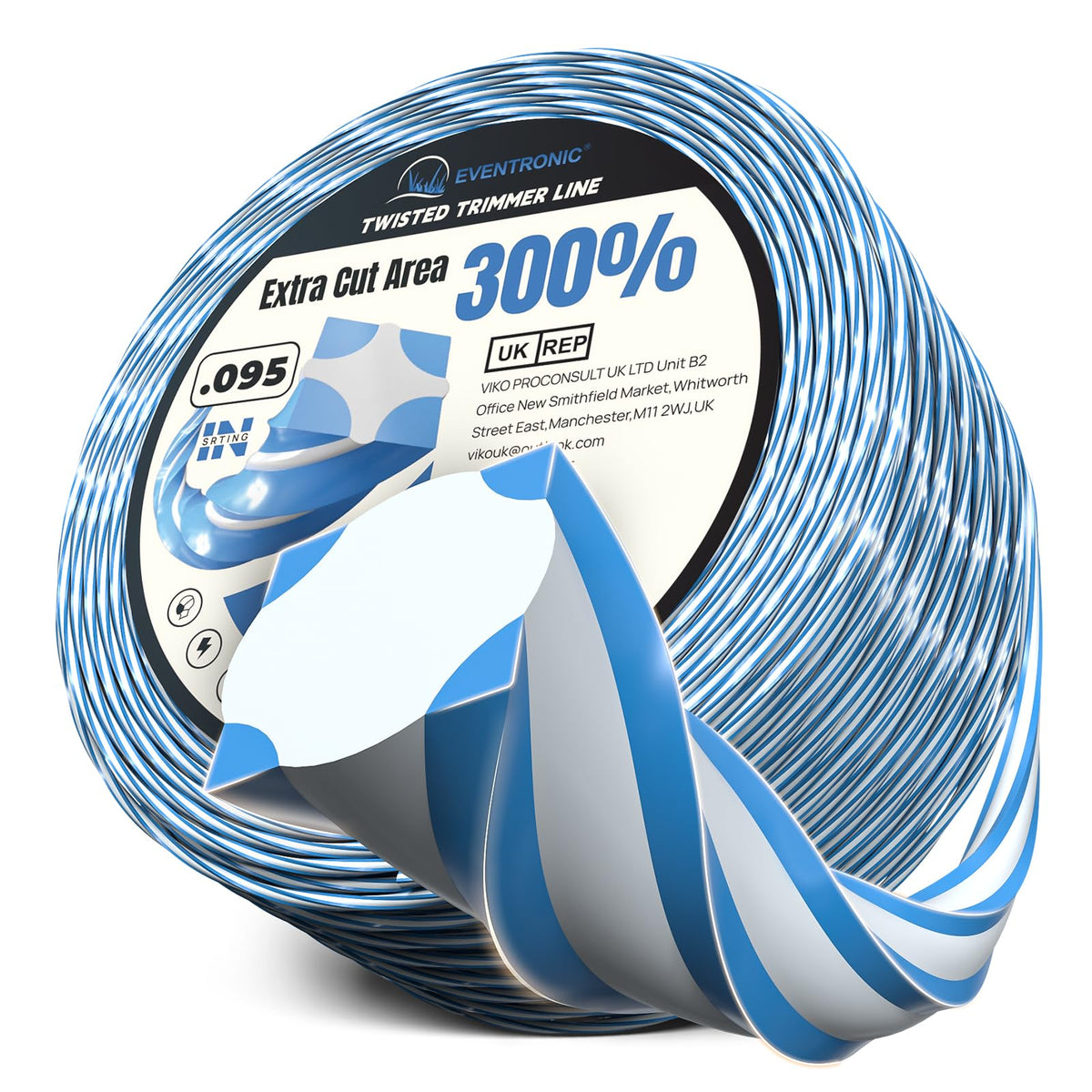 Eventronic square twist 0.095'' trimmer line on a 400ft spool for faster cuts.