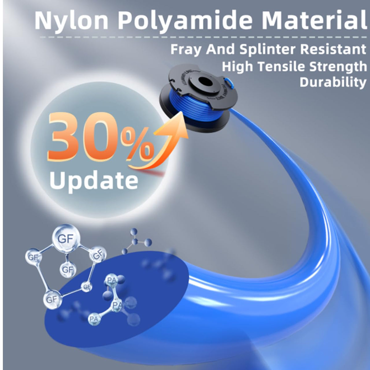 Eventronic nylon polyamide trimmer string for durability and smooth cuts