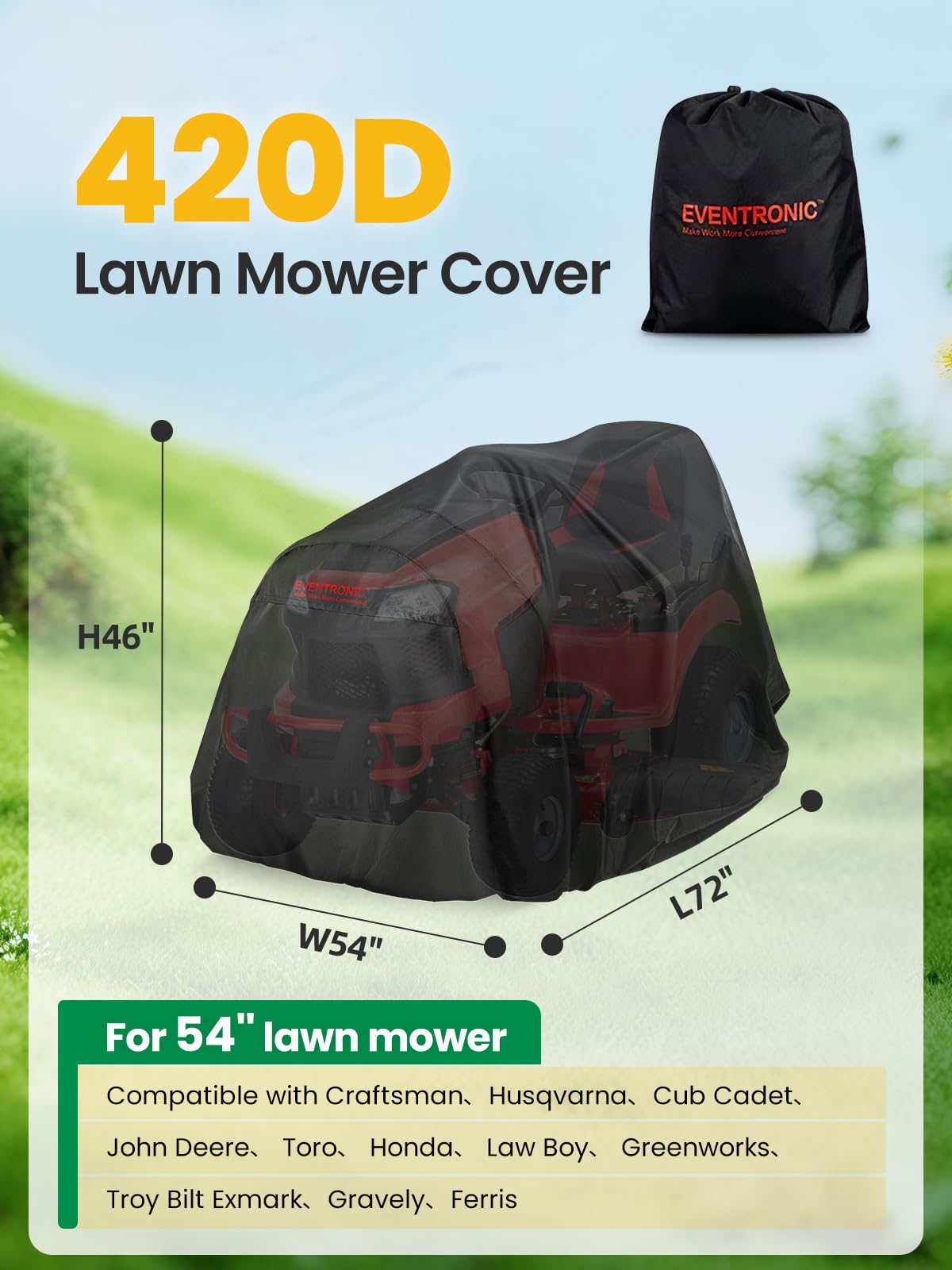 Eventronic cover with PU coating guarding against rain on a mower