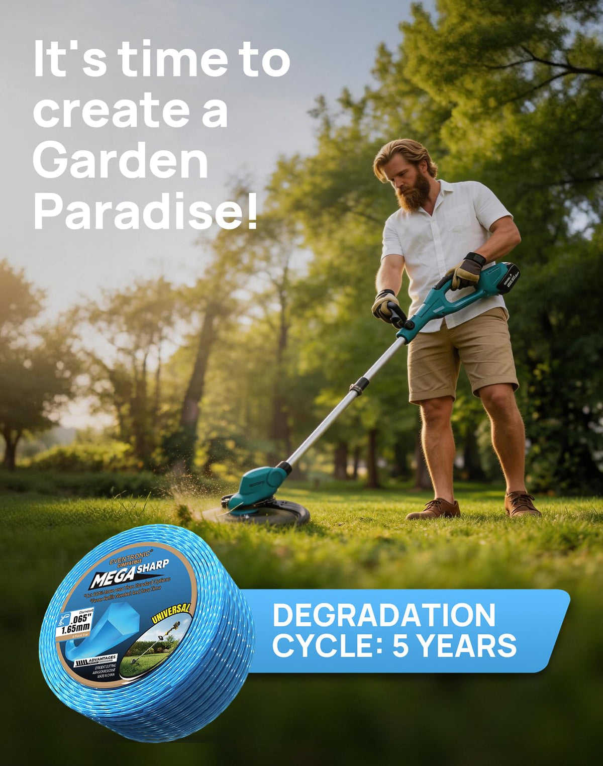 Eventronic 0.080-inch line fits cordless and gas trimmers for edging.