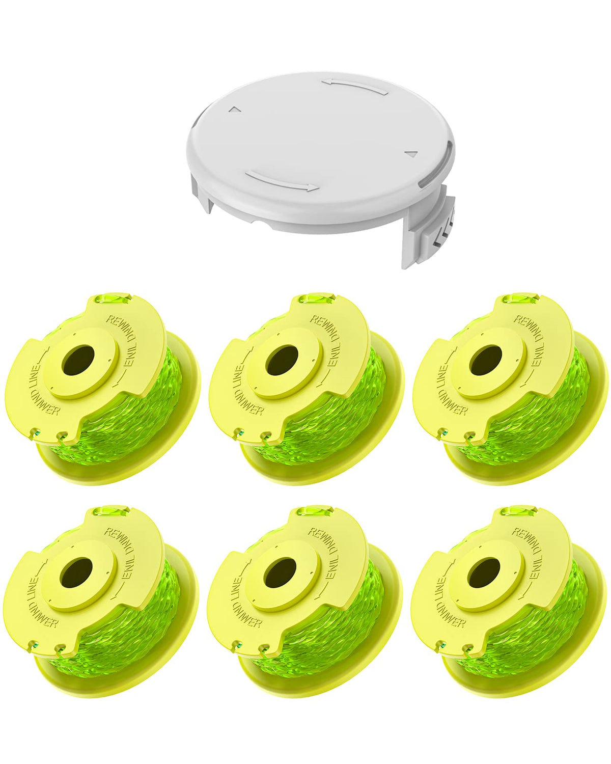 Eventronic weed wacker spool six-pack compatible with Ryobi, for quick weed trimming.