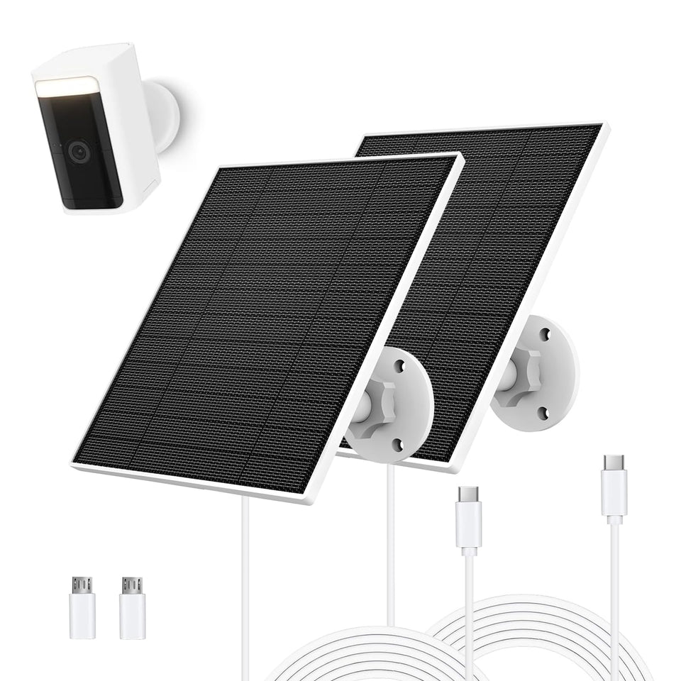 EverExceed 5W solar panel for Wyze Camera Pro in outdoor setup for reliable charging.