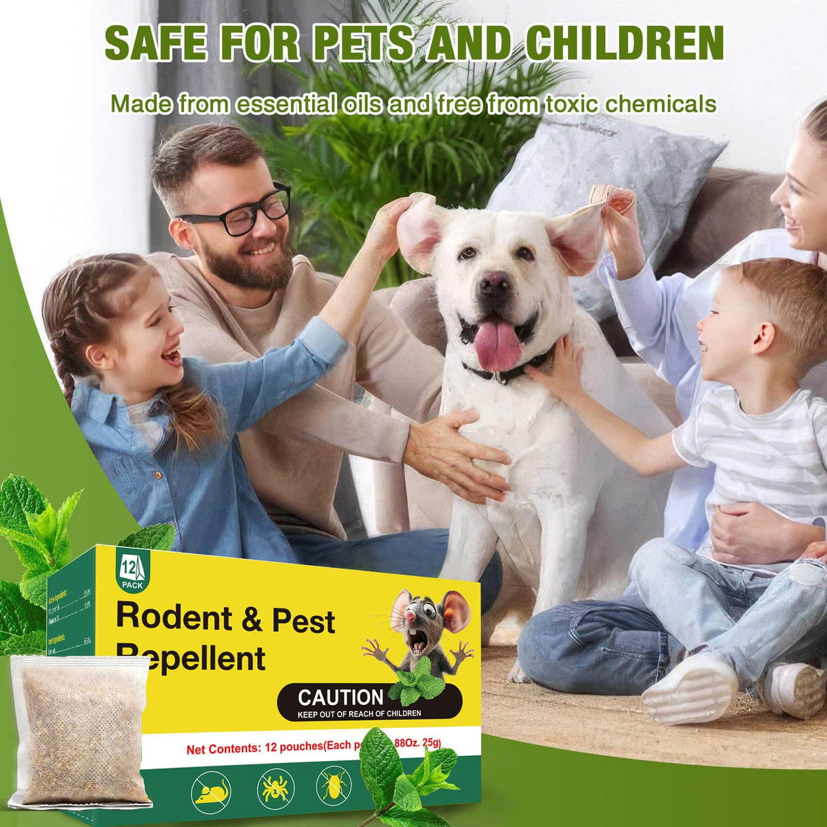 EverField pouch placed in garage or car engine area to reduce pests.