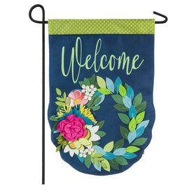Evergreen Flag Flower Wreath 12x18 front side with vibrant blooms for outdoor display