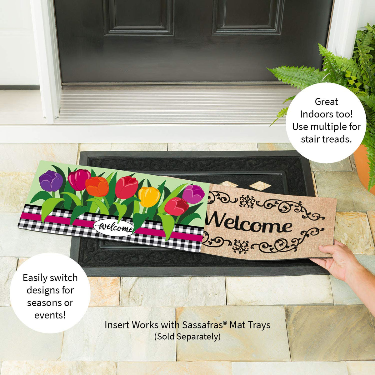 Non-slip rubber backing keeps the mat securely in place