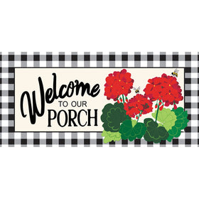Evergreen Flag Sassafras doormat on porch with non-slip backing for all-season entrances.