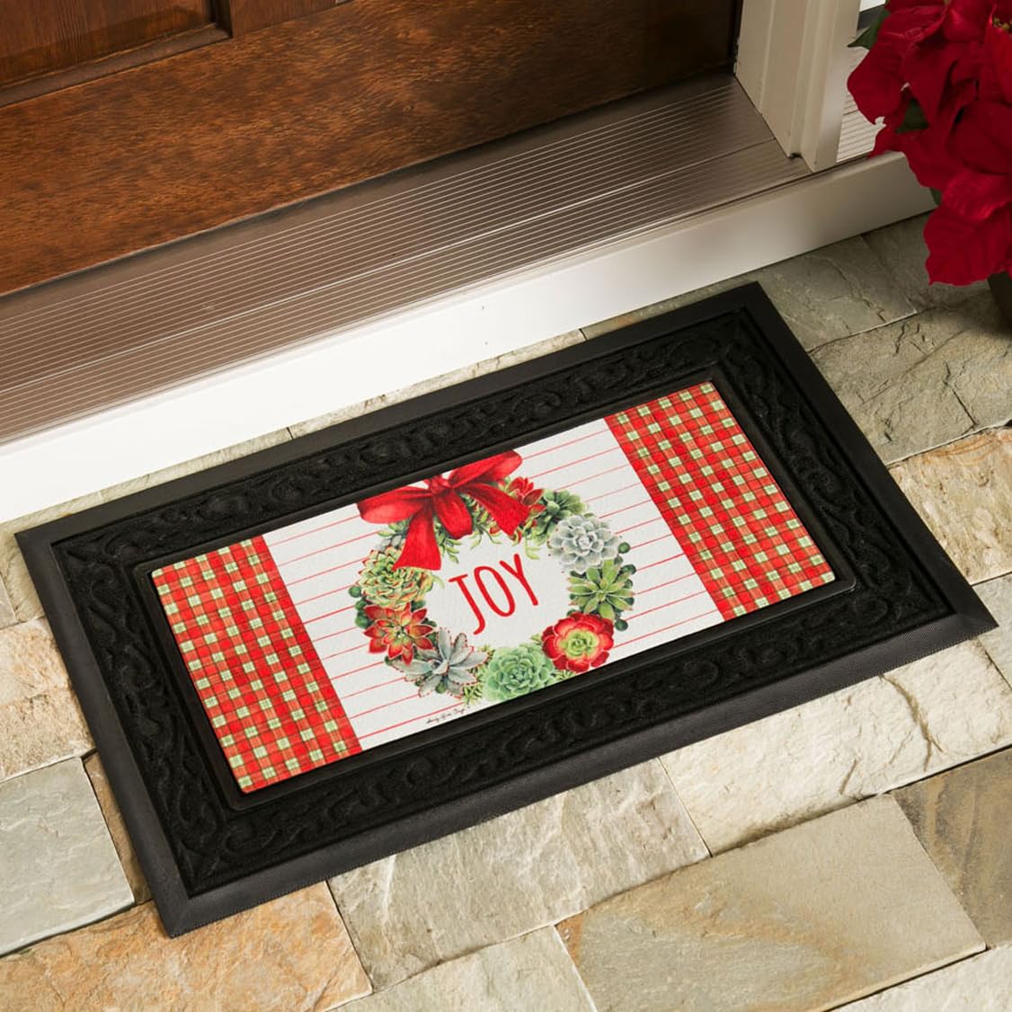 Evergreen Flag Sassafras doormat tray close-up shows durable decorative pattern.