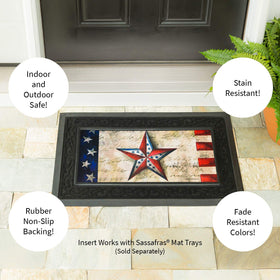 Evergreen Flag Sassafras Stars on Star mat, decorative design for welcoming homes year-round.