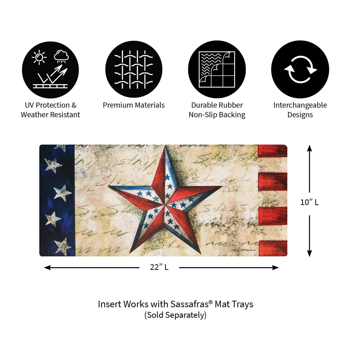 Evergreen Flag Sassafras Stars on Star mat, texture close-up, weather-resistant exterior decor.