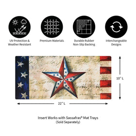 Evergreen Flag Sassafras Stars on Star mat, texture close-up, weather-resistant exterior decor.