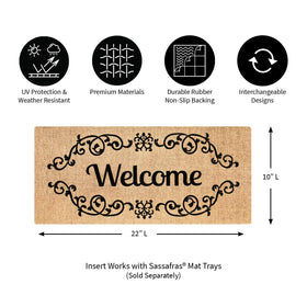 Sassafras doormat artwork closeup showing butterflies and pets-friendly design for muddy paws