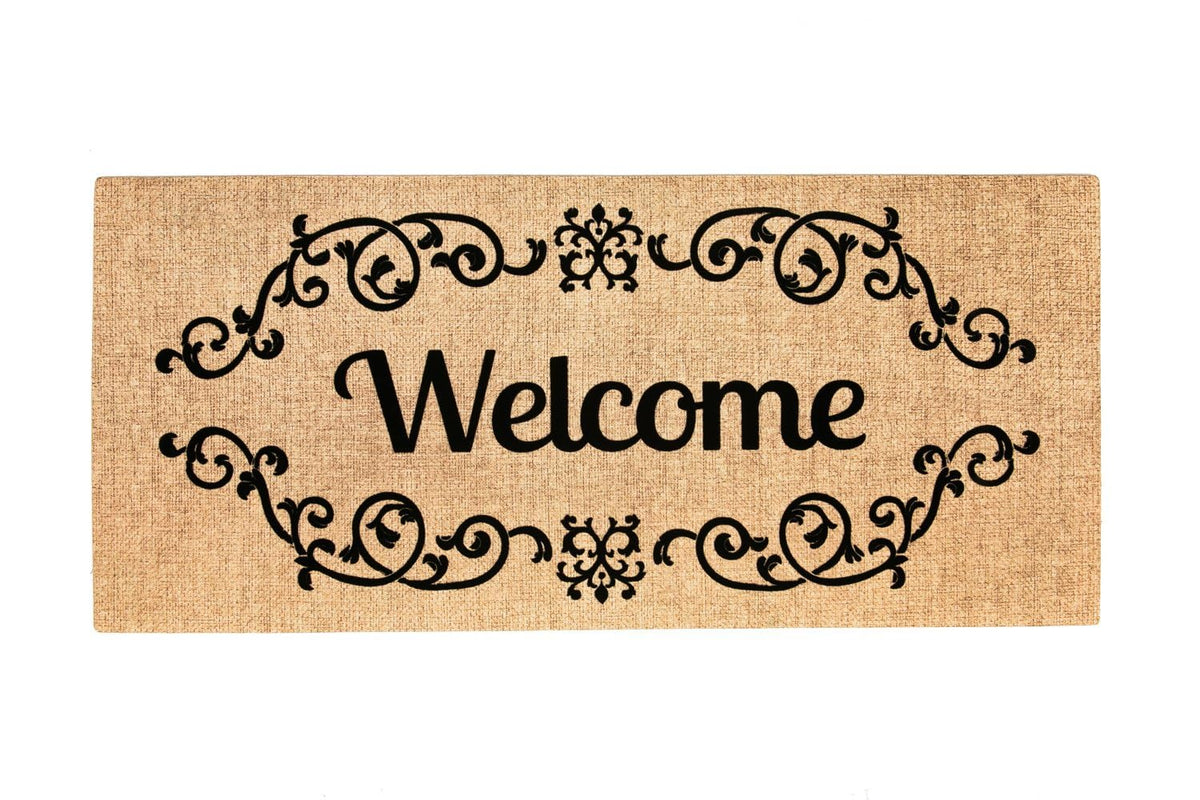 Evergreen Flag Sassafras welcome mat front view with cheerful floral artwork for entryways