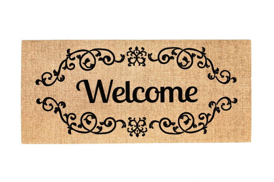 Evergreen Flag Sassafras welcome mat front view with cheerful floral artwork for entryways