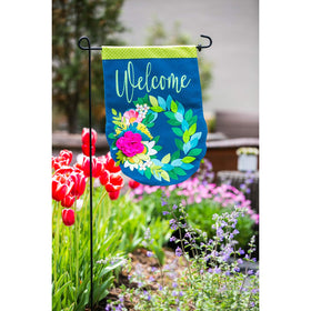 Evergreen Flag Spring Burlap Garden Flag hanging in yard adds cheerful color