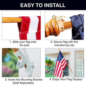 Weatherproof finish on Evergreen Flag wood pole protects against elements.