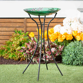 Top view shows four sturdy steel legs keeping bird baths steady in windy patios