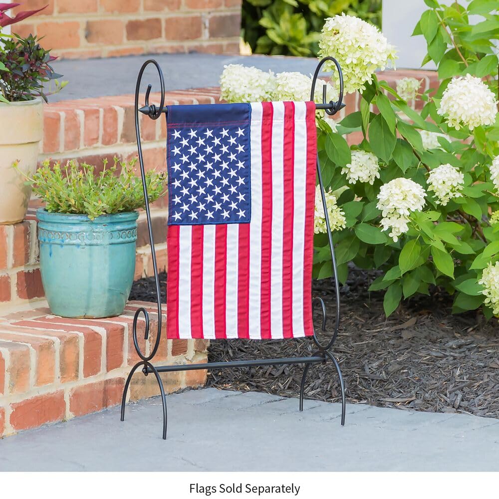 Evergreen Scroll Garden Flag Stand with durable powder-coated coat