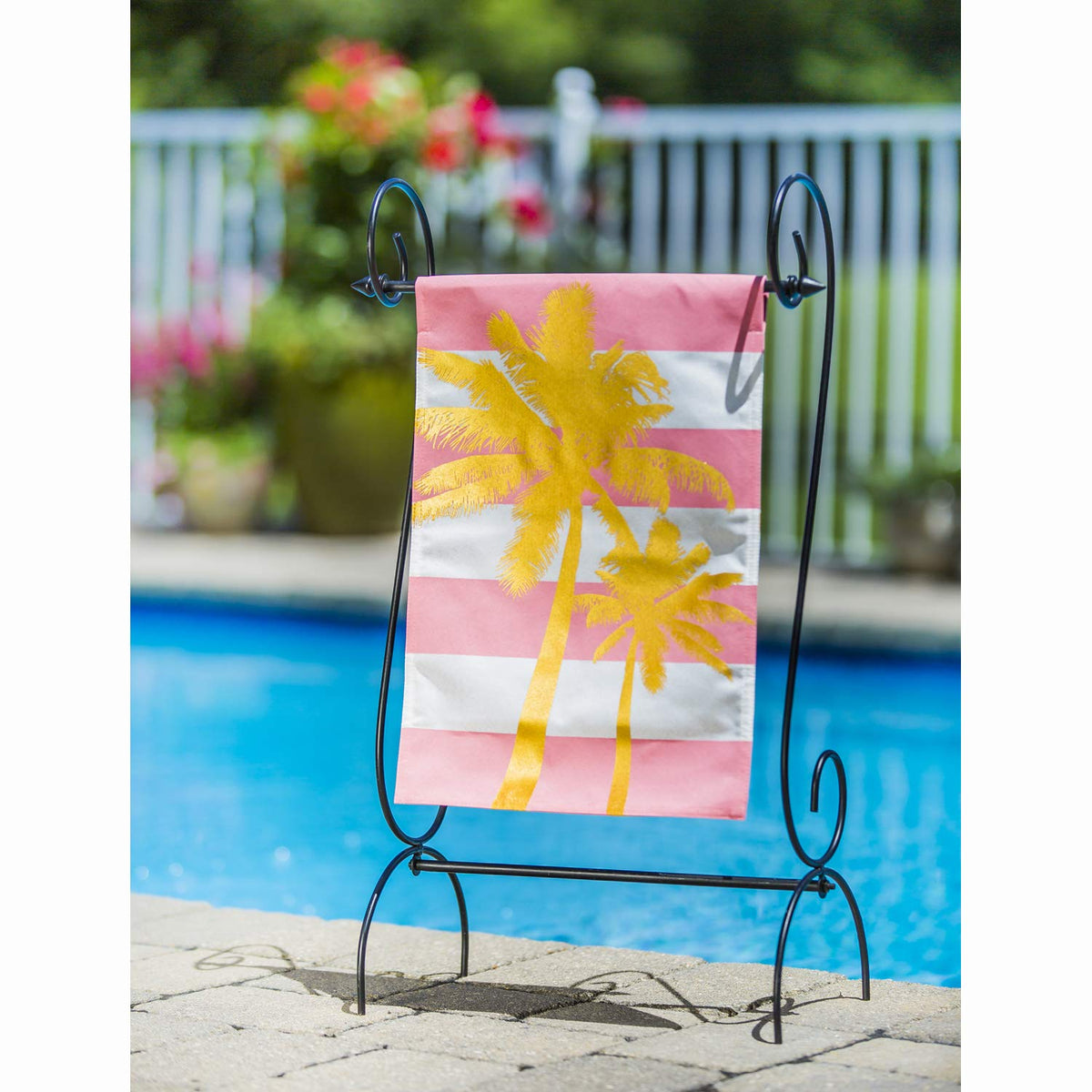 Evergreen Scroll Garden Flag Stand setup, easy assembly with included instructions