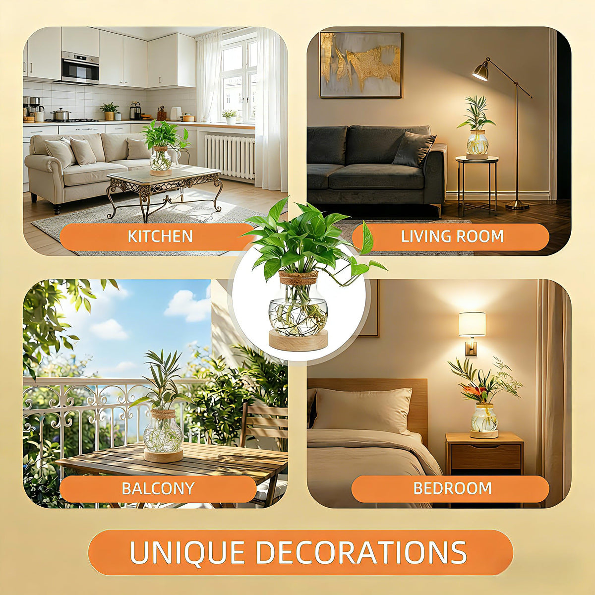 Everkeen wooden base supports stable display of cuttings and arrangements.