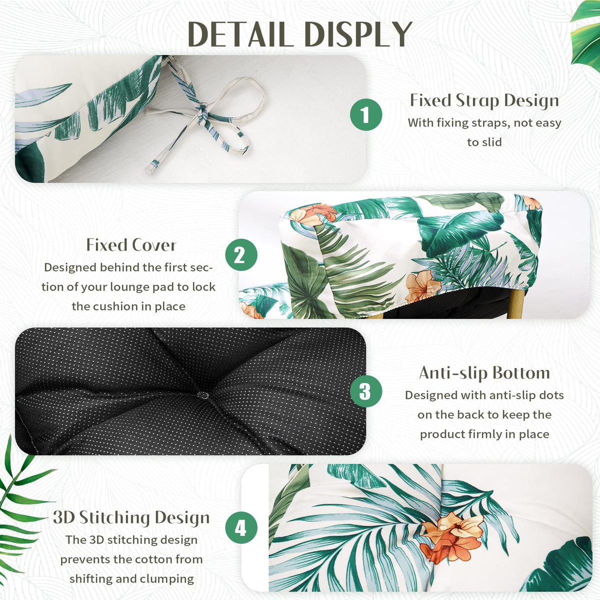 EverPine water-repellent fabric cushion resists light splashes, ideal for poolside lounging.