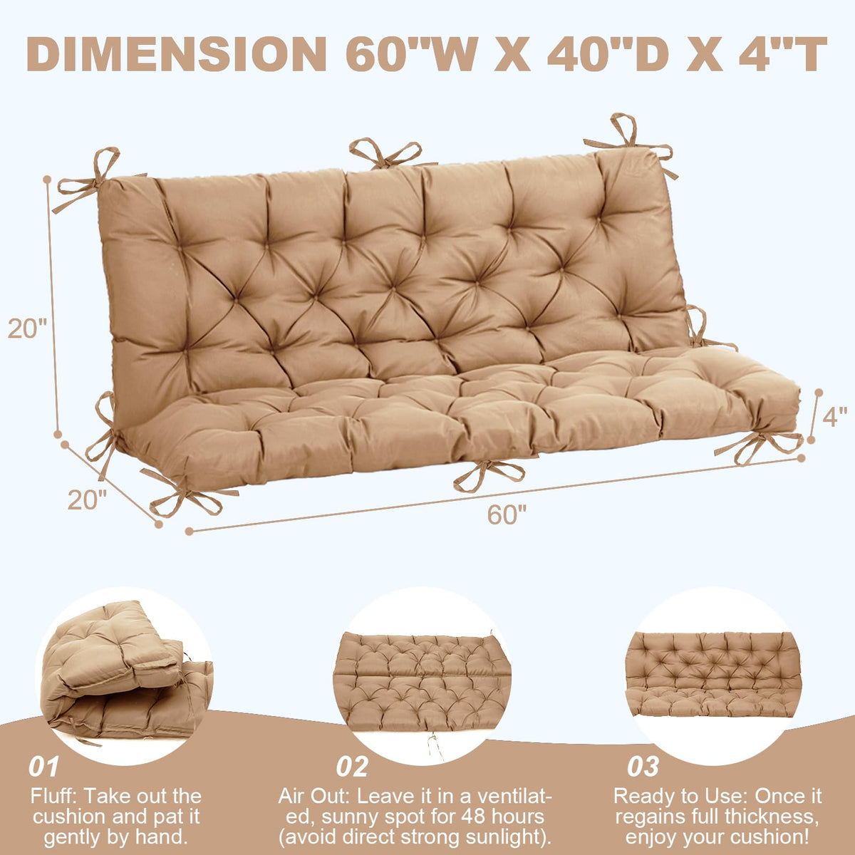 EverPine porch swing cushion secure fit with 9 ties for stability
