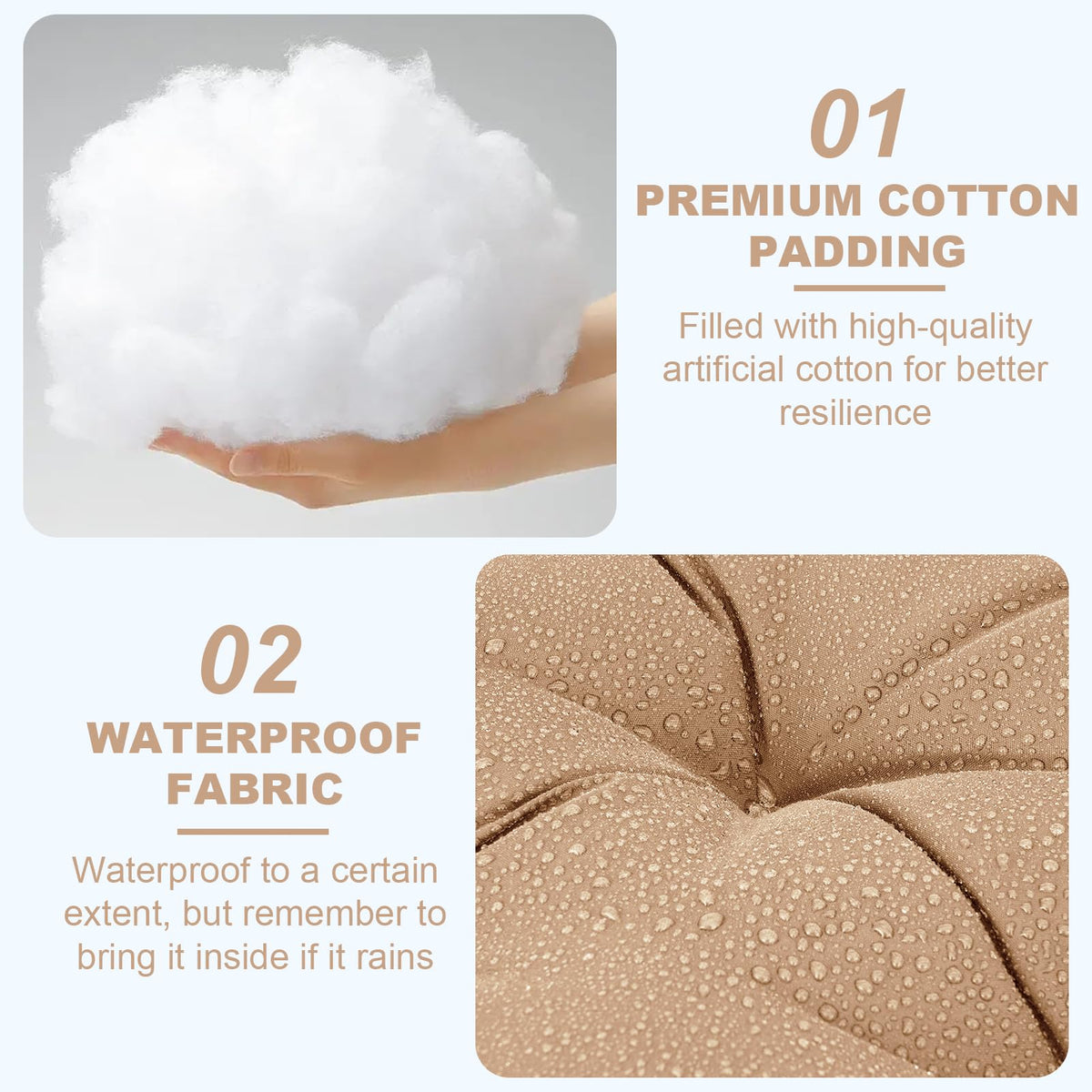 EverPine wipe-clean waterproof bench cushion for easy outdoor care