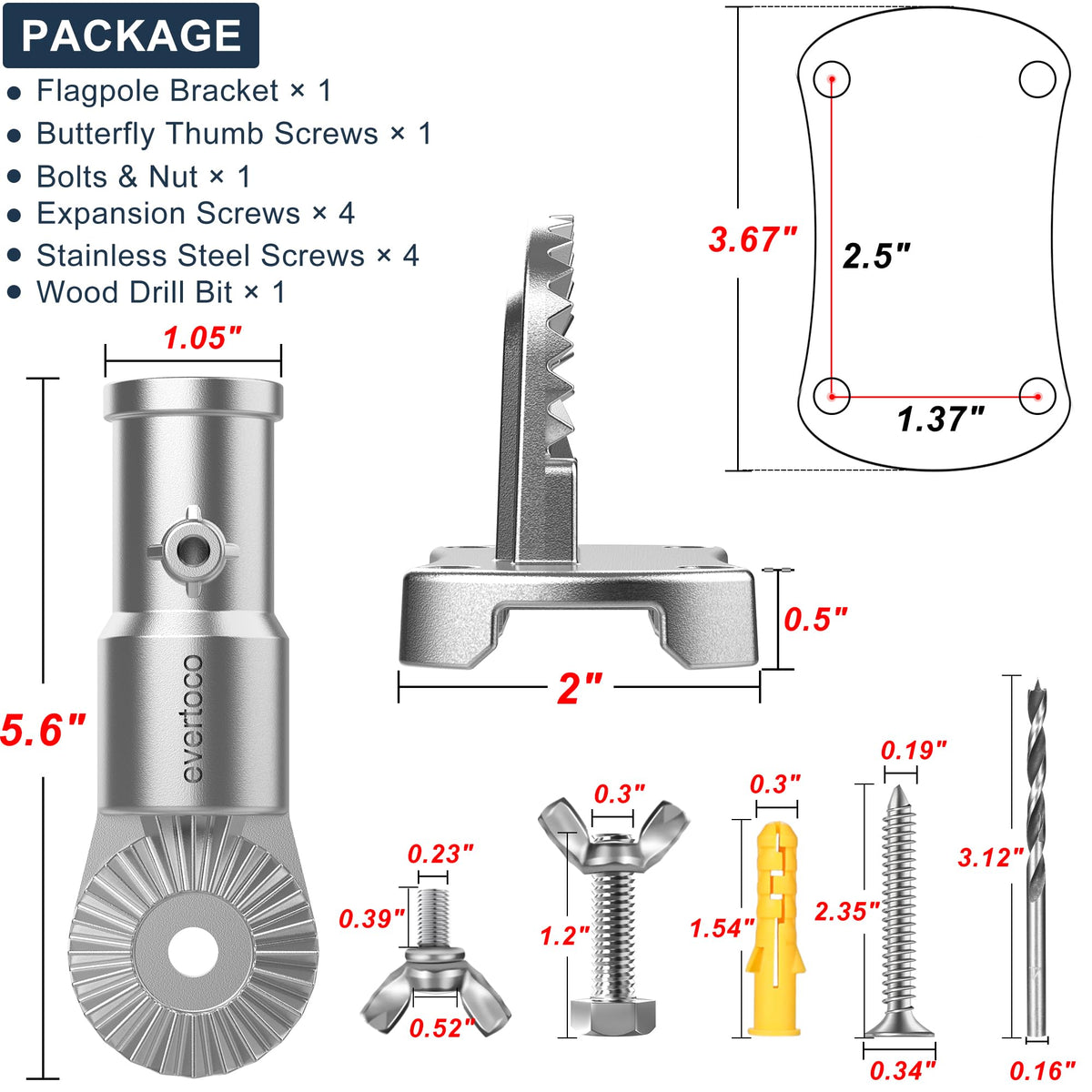 Evertoco lifetime warranty and included hardware for outdoor flag displays.